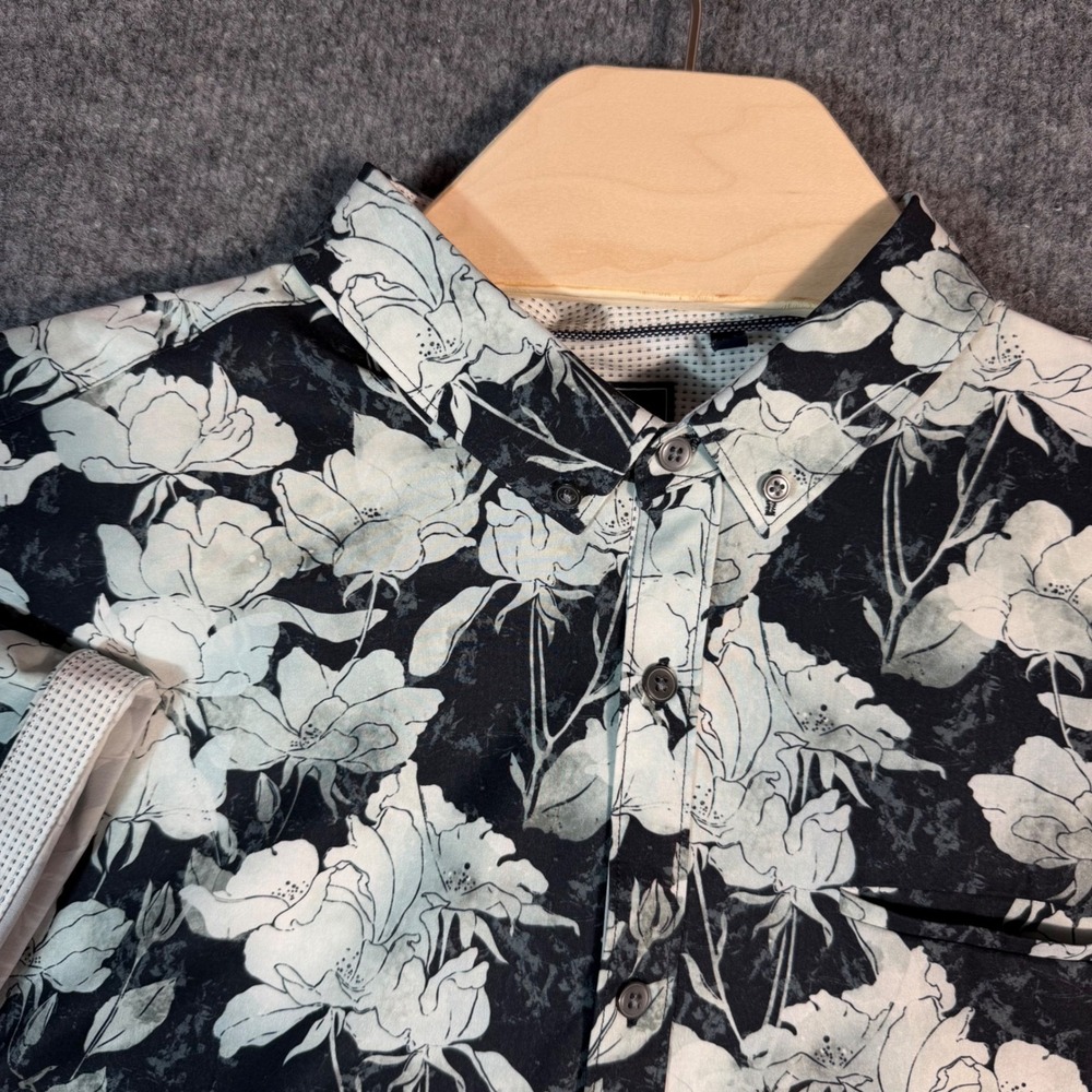 7Diamonds Shirt Kahuna Sunset Mens XL Black White Stretch Floral EUC